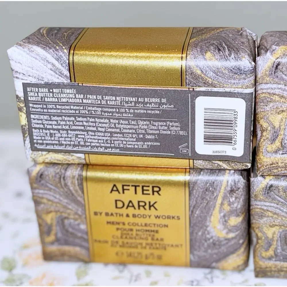 Bath & Body Works 5 oz Men's After Dark Shea Butter Cleansing Bar Soap x4